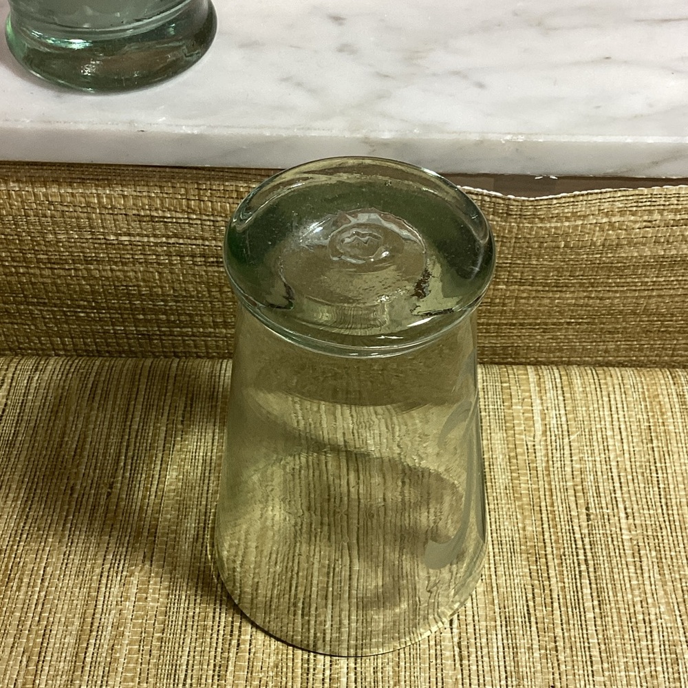 MARIPOSA Etched Green Glass Tumblers with Fleur-de-Lis Design SET OF 2 - Picture 4 of 4